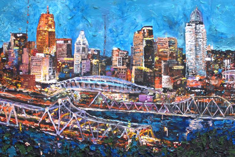 770x513 Saatchi Art Bluffs View Of The Cincinnati Skyline Painting By - Cincinnati Skyline Painting