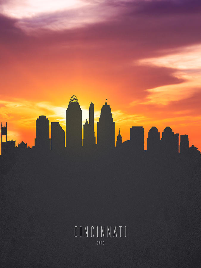 675x900 Cincinnati Ohio Sunset Skyline 01 Painting By Aged Pixel - Cincinnati Skyline Painting