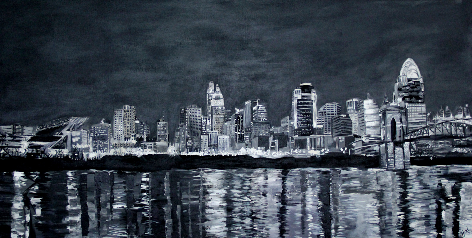 1584x798 Cincinnati Panoramic X Acrylic On Canvas - Cincinnati Skyline Painting