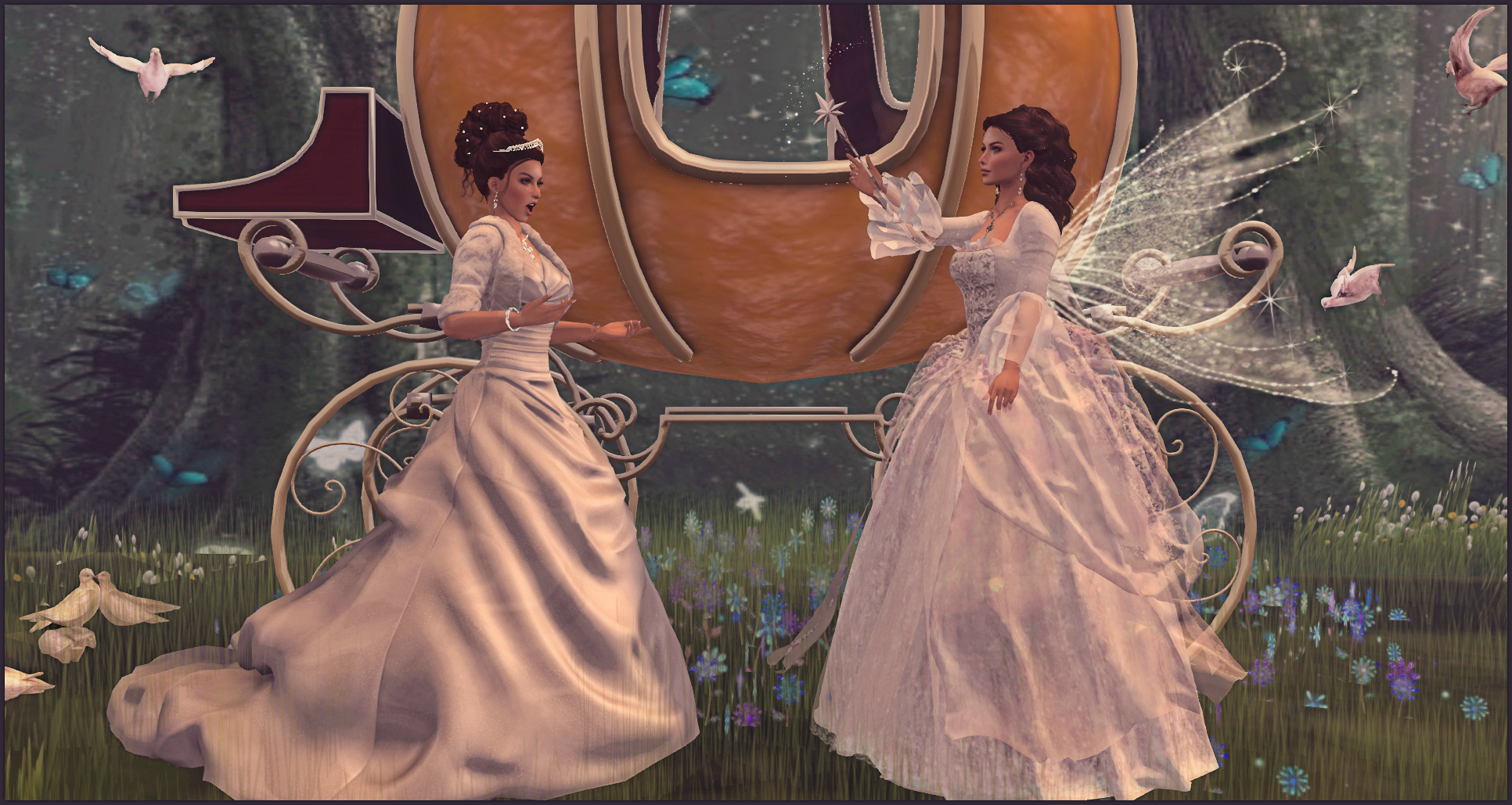 1932x1029 Wallpaper Painting, People, Dress, Magic, Princess, Cinderella - Cinderella Carriage Painting