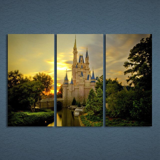 640x640 3 Pcsset Framed Hd Printed Sunset Cinderella Castle Picture Wall - Cinderella Castle Painting