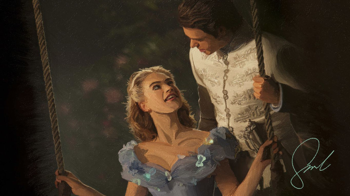1193x669 Cinderella 2015 Ella And Kit By The Swing Painting By Minoru987 - Cinderella Painting