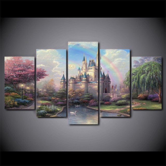 640x640 Hd Printed 5 Piece Canvas Art Cinderellas Castle Painting Wall Art - Cinderellas Castle Painting
