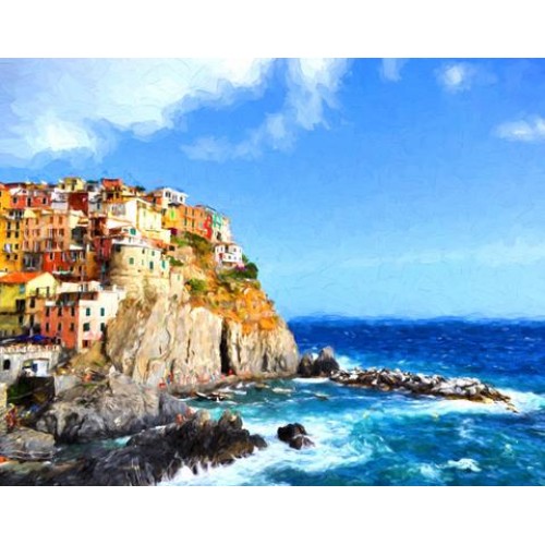 500x500 Cinque Terre Sketch For Canvas Painting - Cinque Terre Painting