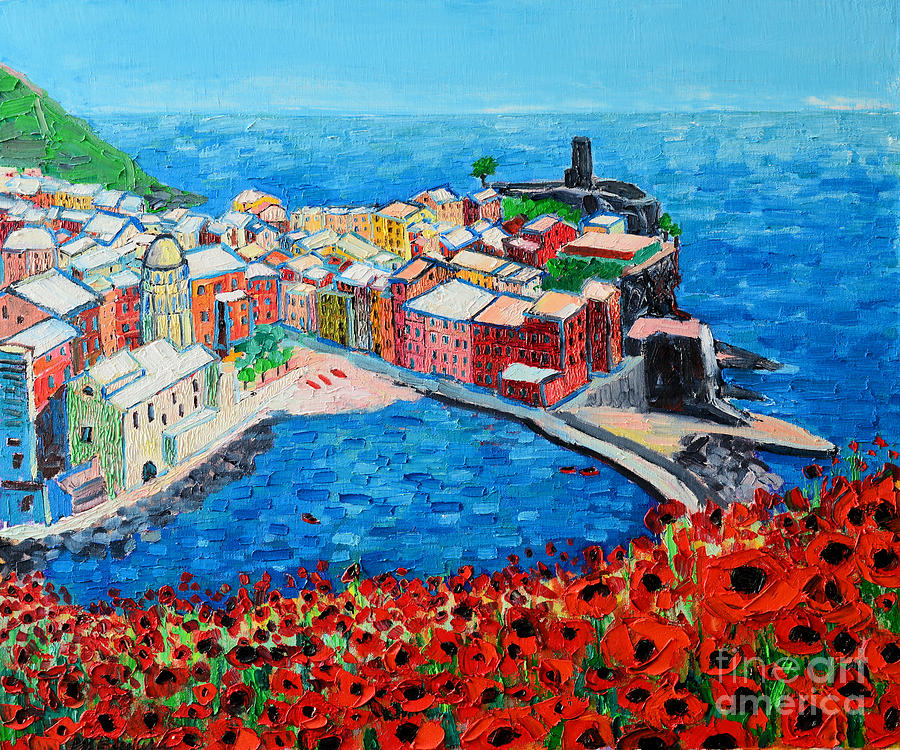 900x750 Cinque Terre Vernazza Poppies Painting By Ana Maria Edulescu - Cinque Terre Painting