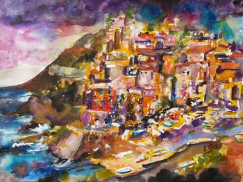 350x263 Italy Riomaggiore Cinque Terre Watercolor By Ginette Callaway - Cinque Terre Painting