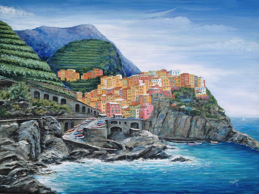 900x676 Manarola Cinque Terre Italy Painting By Marilyn Dunlap - Cinque Terre Painting