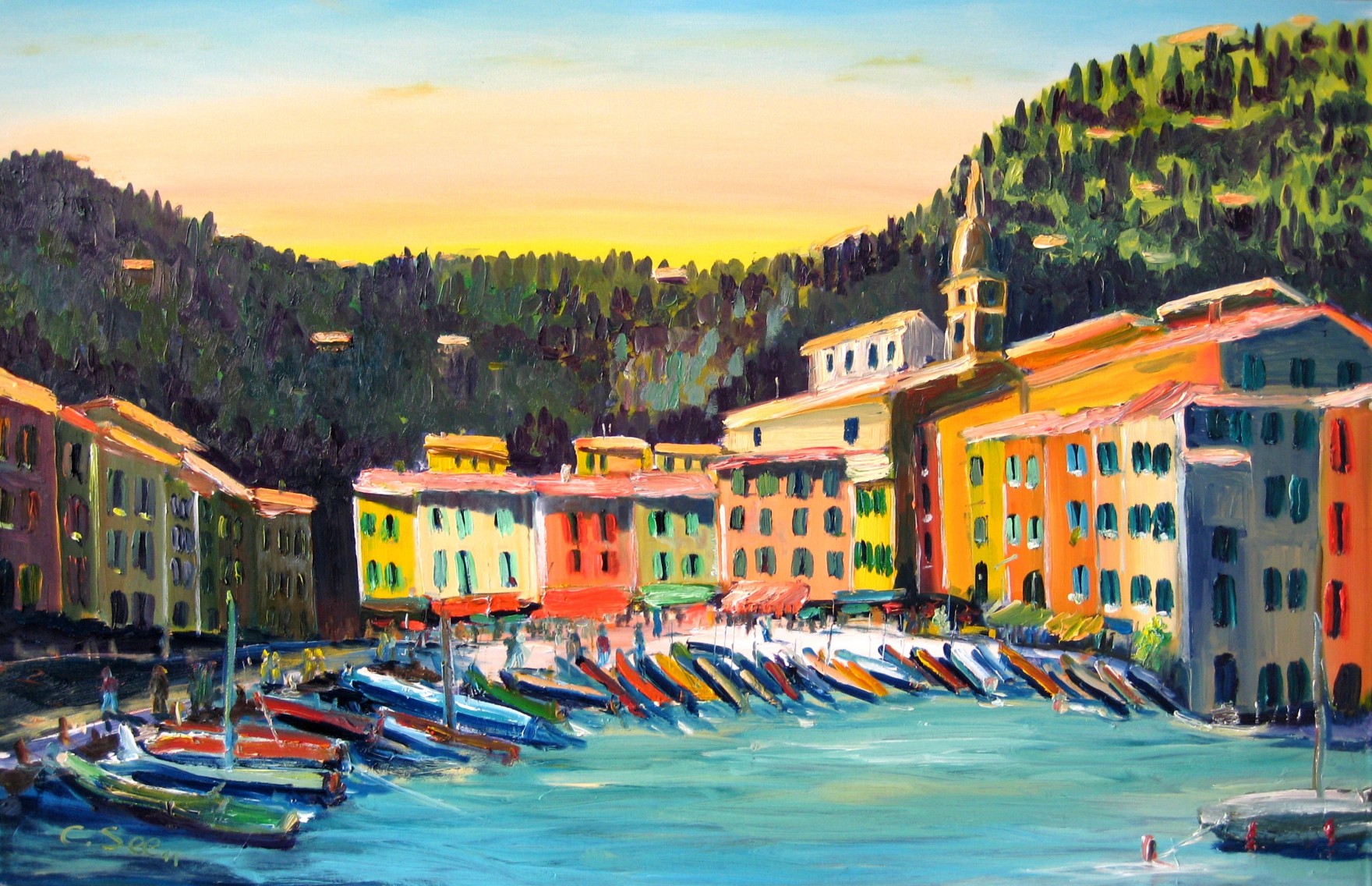 1760x1136 Oil Paintings Of Cinque Terre Portofino Christian Seebauer - Cinque Terre Painting