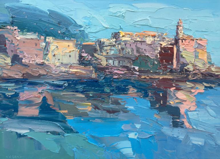 770x559 Saatchi Art Cinque Terre Italy Seascape Painting By Agostino Veroni - Cinque Terre Painting