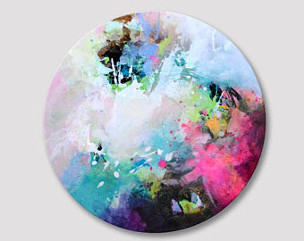 340x270 Original Abstract Oval Painting Circular Canvas Artwork - Circle Canvas Painting