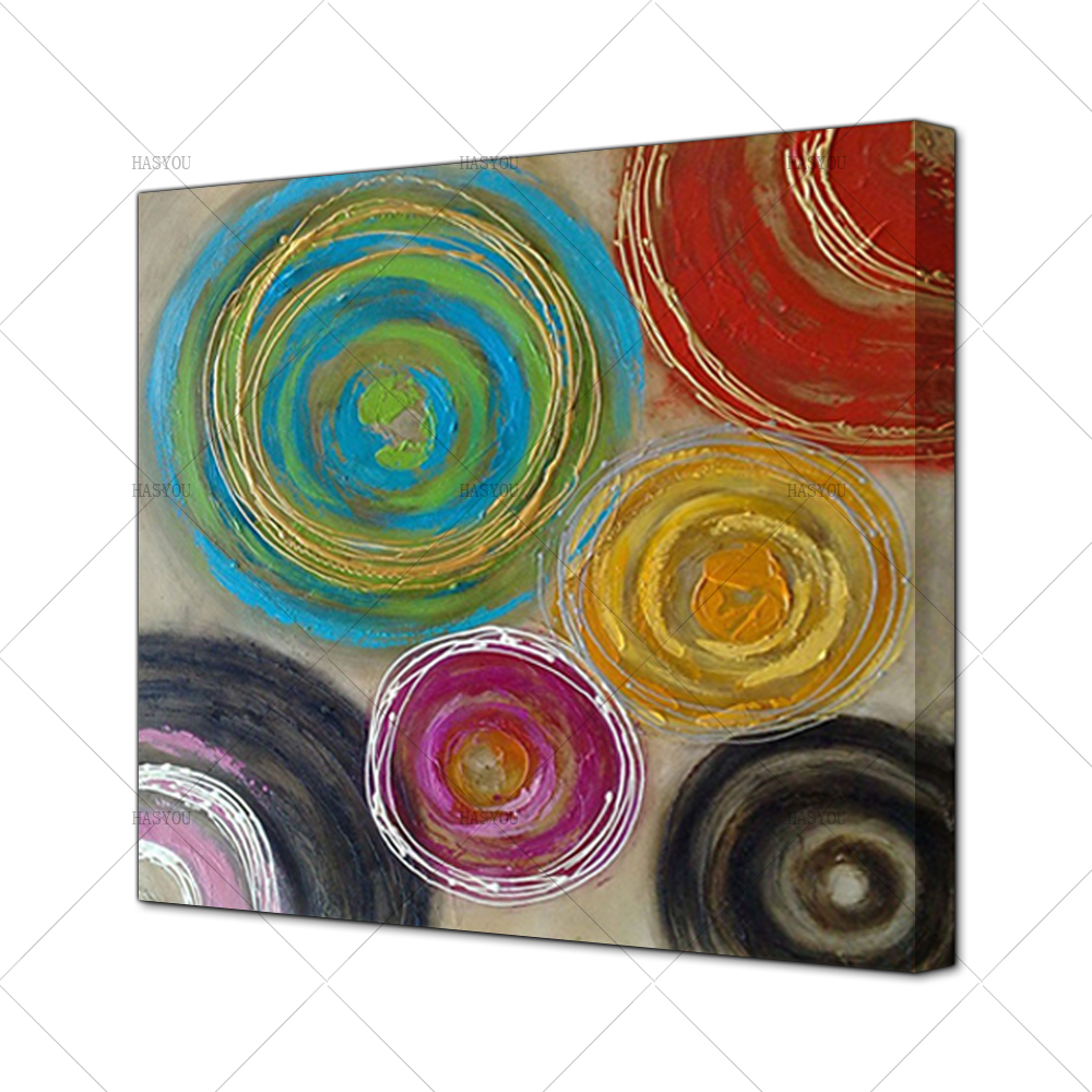 1000x1000 Modern Abstract Oil Painting Blue And Brown Circles Canvas Prints - Circle Canvas Painting