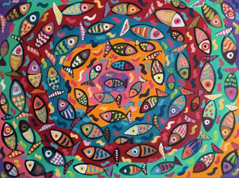 770x573 Saatchi Art Fish Circle Of Life Painting By Orna Schneerson Pascal - Circle Of Life Painting