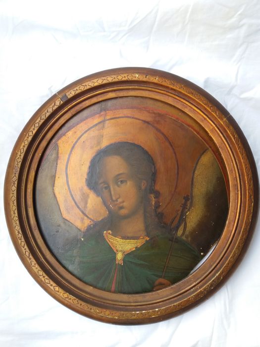 525x700 Circular Painting On Wood Of An Archangel - Circular Painting