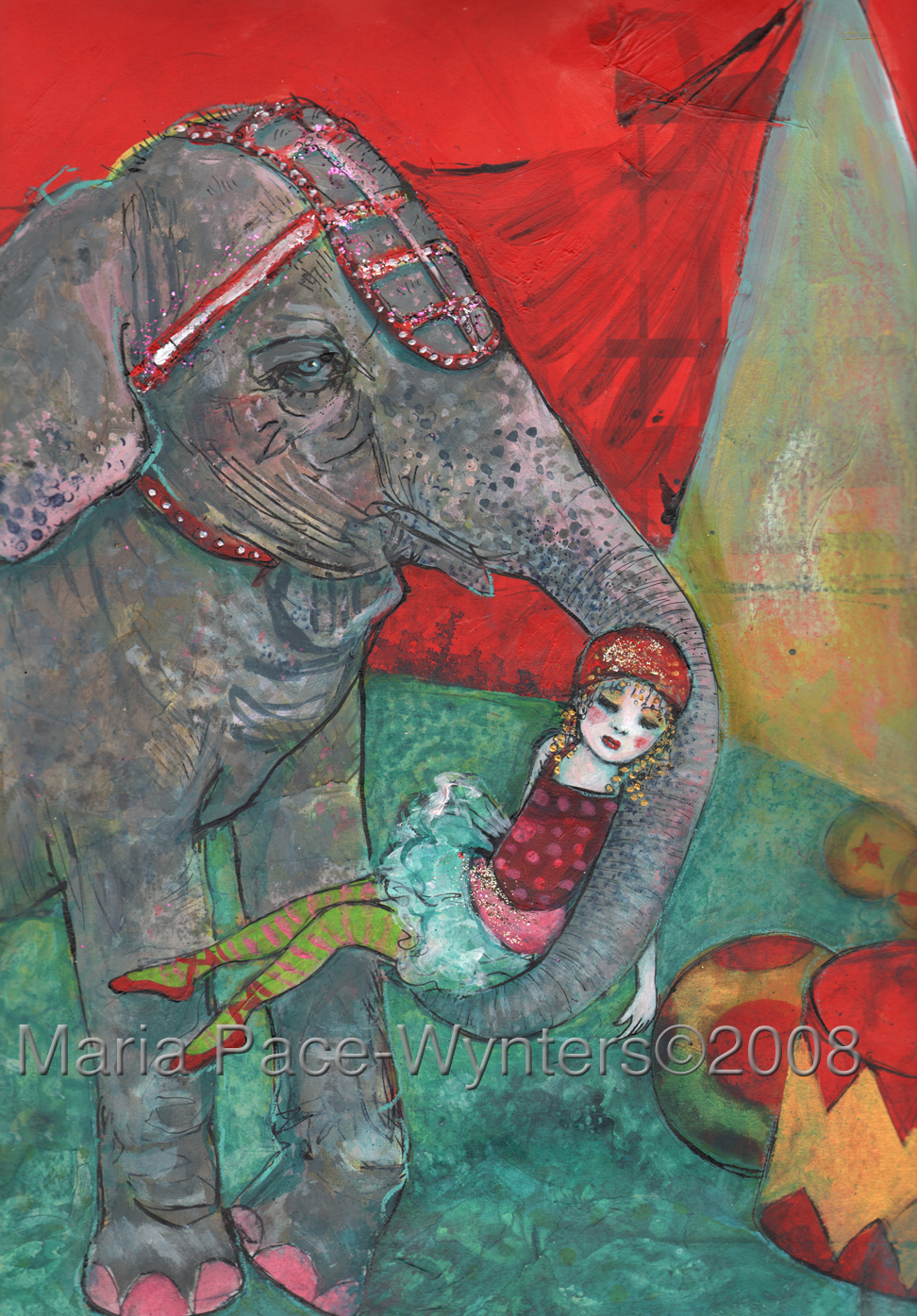 972x1395 Circus Girl And Elephant Maria Pace Wynters - Circus Elephant Painting