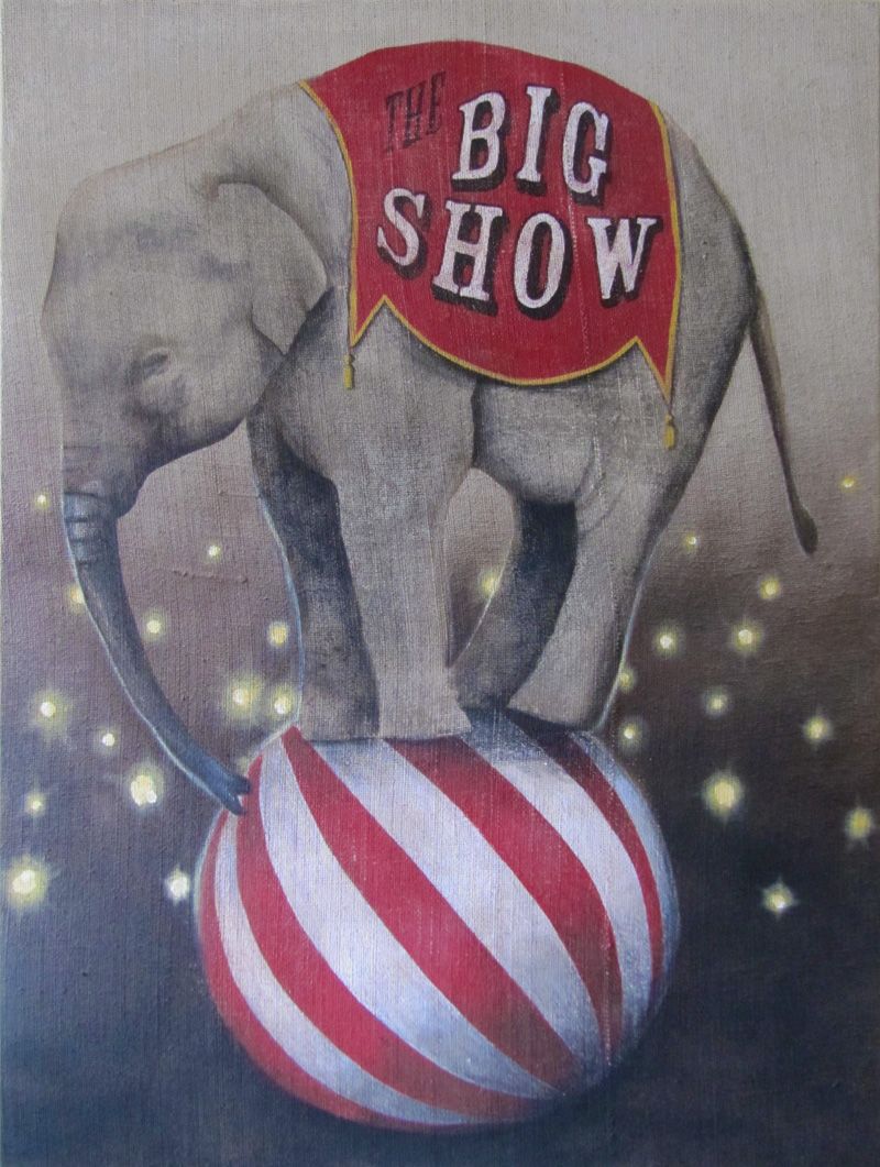 800x1061 Big Show Elephant Vintage Circus Style Original Painting. 4ft X - Circus Elephant Painting