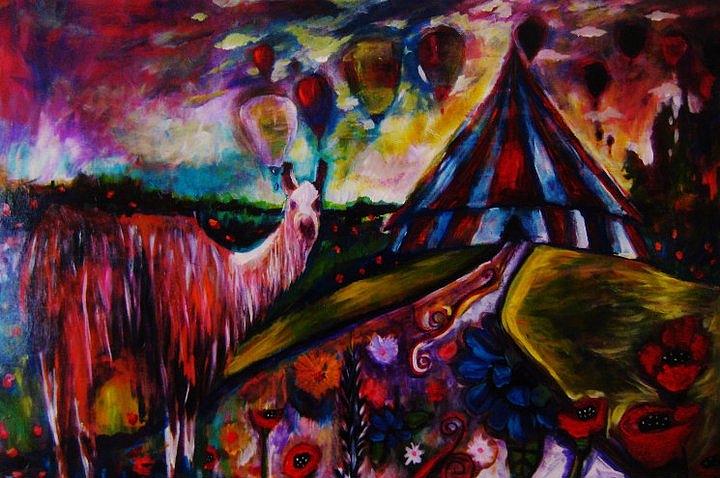 720x478 Llama Circus Painting By Kimberly Dawn Clayton - Circus Painting