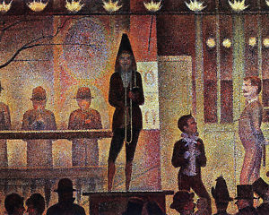 300x240 Seurat Circus Sideshow Parade Pointillism Painting Real Canvas Art - Circus Painting