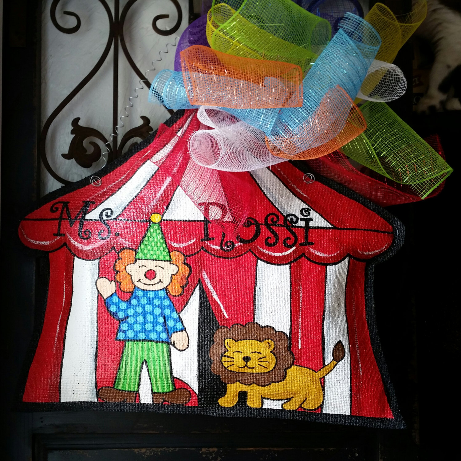 1500x1500 Circus Tent Hand Painted Burlap Door Hanger Childrens Room - Circus Tent Painting