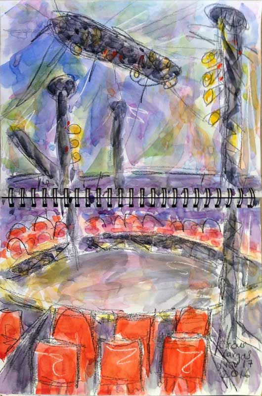 530x800 Paula O'Brien, Colorful Loose Watercolor Plein Air Painting - Circus Tent Painting
