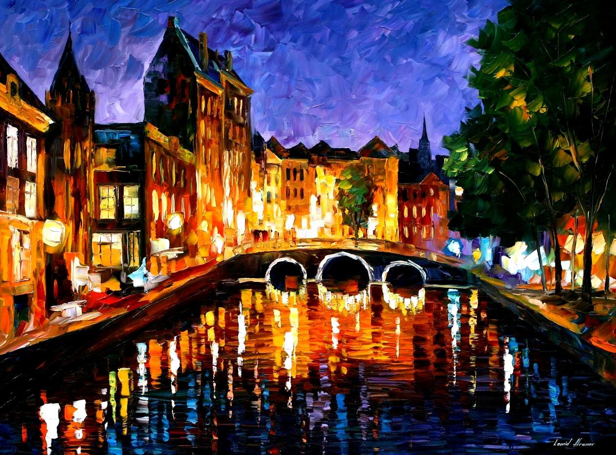 1265x935 Leonid Afremov, Oil On Canvas, Palette Knife, Buy Original - City At Night Painting