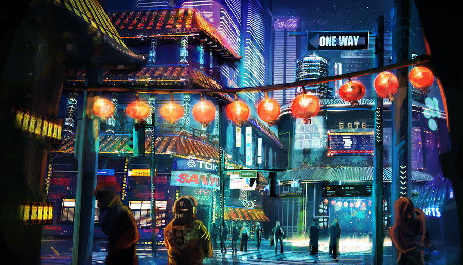 900x517 Night City Lights By Sebastiankowoll - City At Night Painting