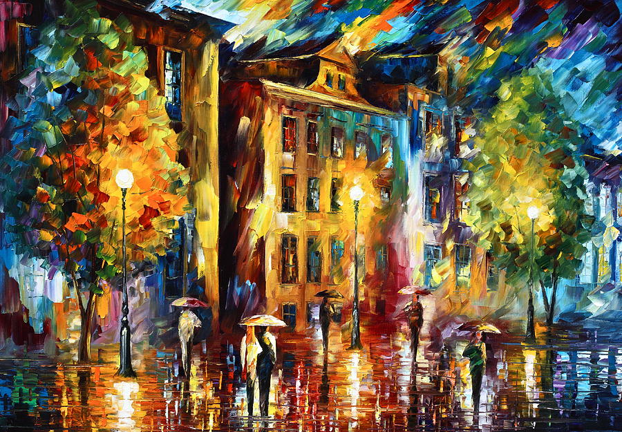 900x625 Night City Painting By Leonid Afremov - City At Night Painting