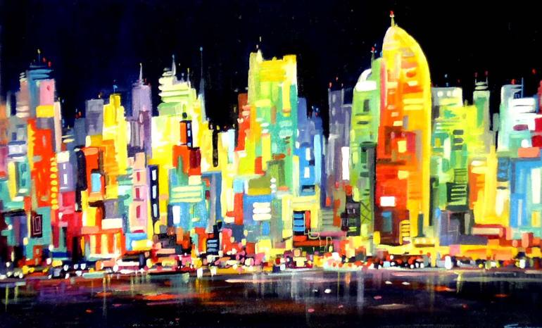 770x466 Saatchi Art City - City At Night Painting