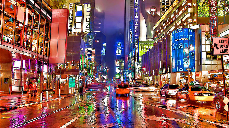 900x503 Times Square At Night In New York City Painting By Jeelan Clark - City At Night Painting