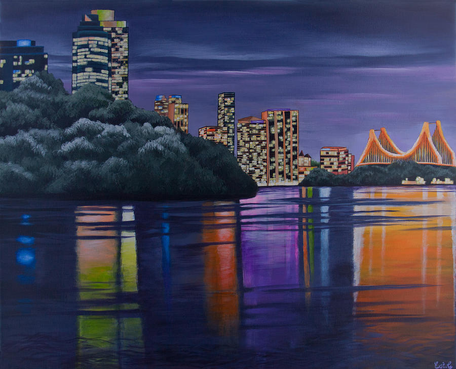 900x729 City Night Lights Painting By Ellie St George - City At Night Painting