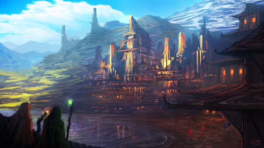 900x504 Lake City By Whatzitoya - City By The Lake Painting