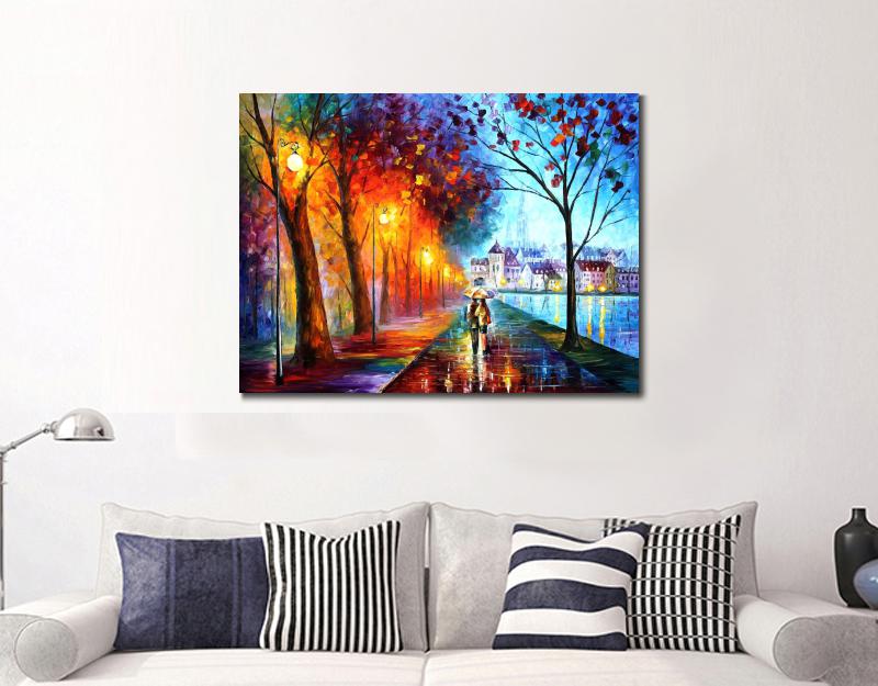 800x625 Palette Knife Oil Painting Landscape City By The Lake Modern Large - City By The Lake Painting