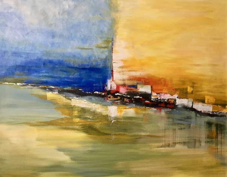 770x601 Saatchi Art City On The Lake Painting By Deepali Shah - City By The Lake Painting