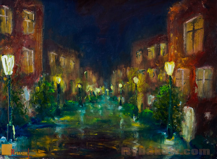 700x513 Night City Landscape Art Original Oil Painting By Wwwrybakowcom - City Landscape Painting