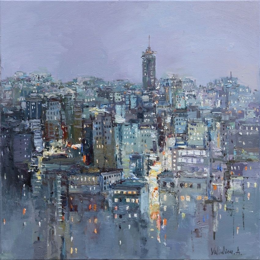 850x850 Twilight City - City Landscape Painting