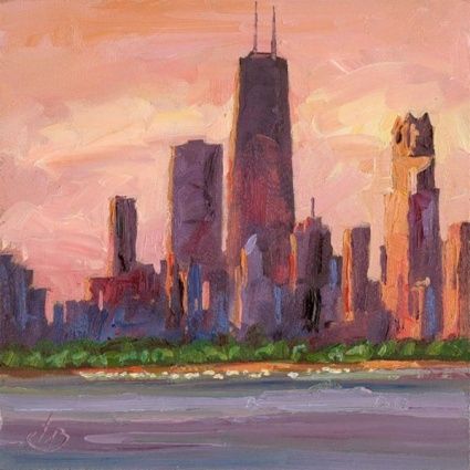 425x425 Chicago Landscape Paintings - City Landscape Painting