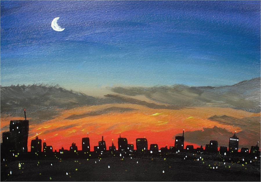 900x630 City Lights Painting By Silvia Louro - City Lights Painting