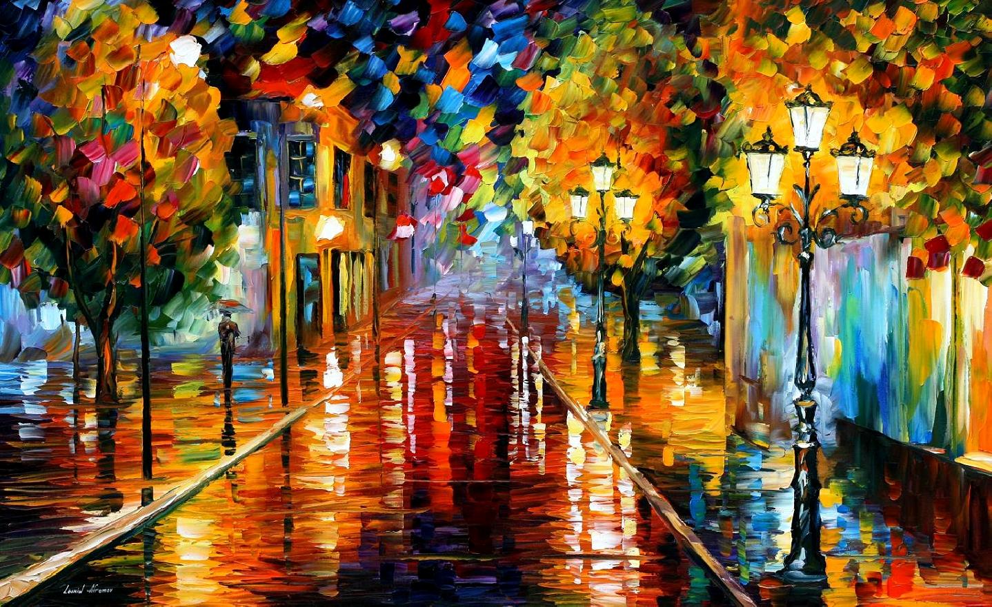 1438x881 Improvisation Of Lights Palette Knife Oil Painting On Canvas By - City Lights Painting