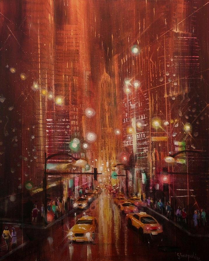 718x900 City Lights 2 Painting By Tom Shropshire - City Lights Painting