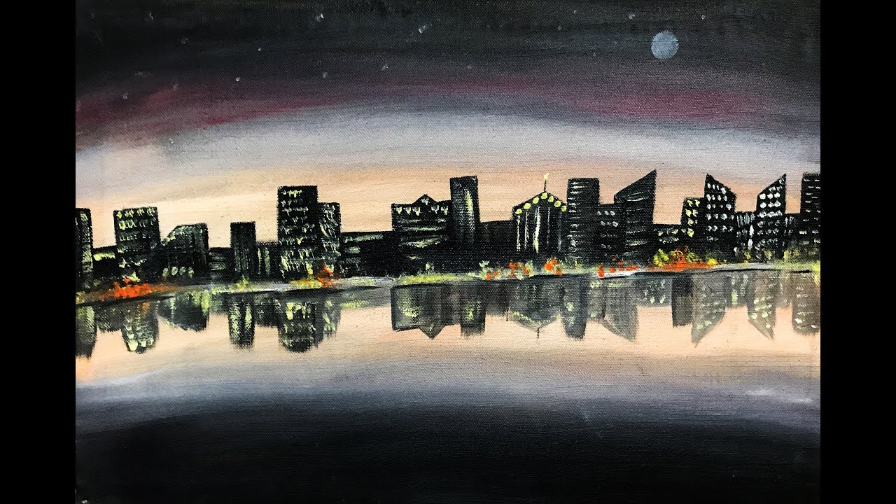 1280x720 City Lights Oil Painting By Fatima Naveed - City Lights Painting