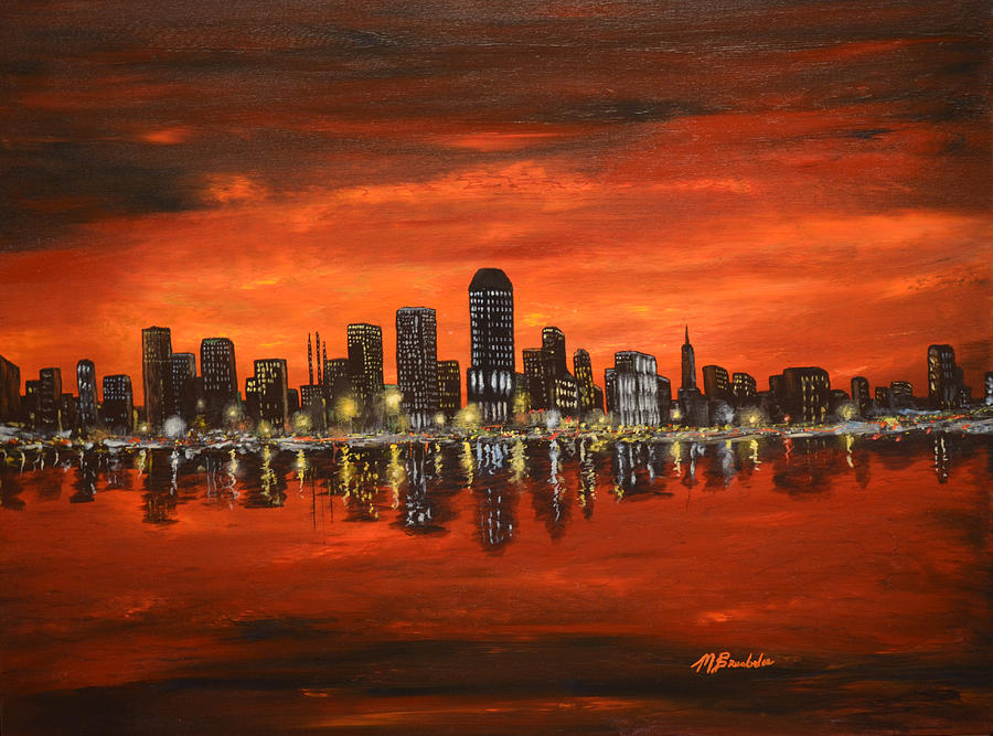 900x667 City Lights On The Water Painting By Michael Brumbeloe - City Lights Painting
