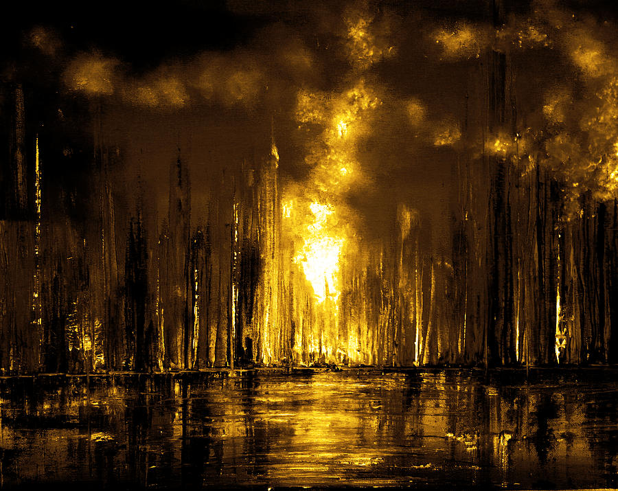 900x715 Fire In The City Painting By Ann Marie Bone - City On Fire Painting