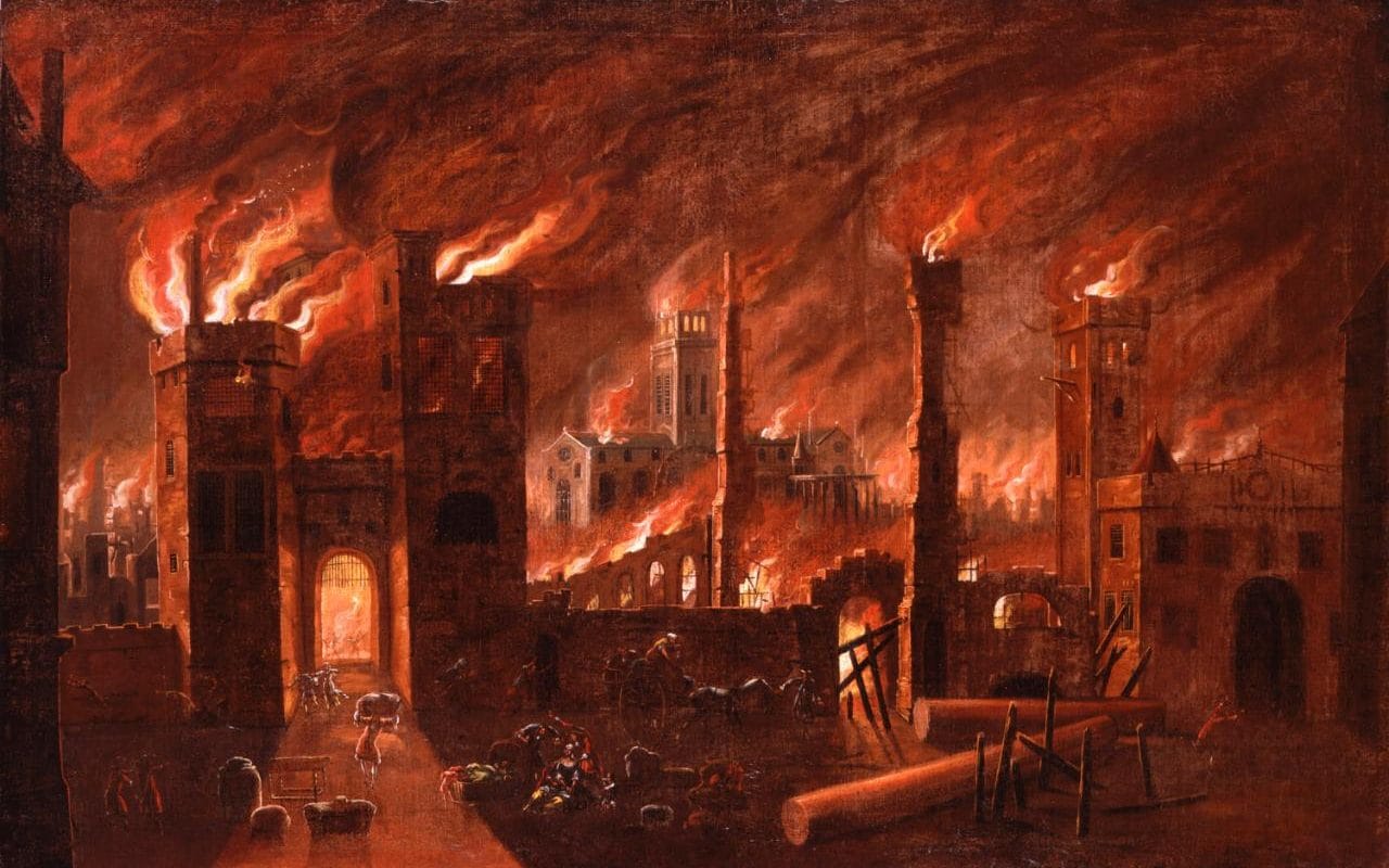 1280x800 How The Great Fire Of London Unfolded Official Blunders, Mass - City On Fire Painting
