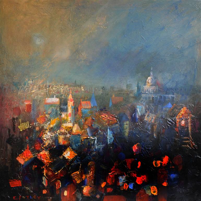 770x772 Saatchi Art St Paul's And City On Fire Painting By Elena Putley - City On Fire Painting