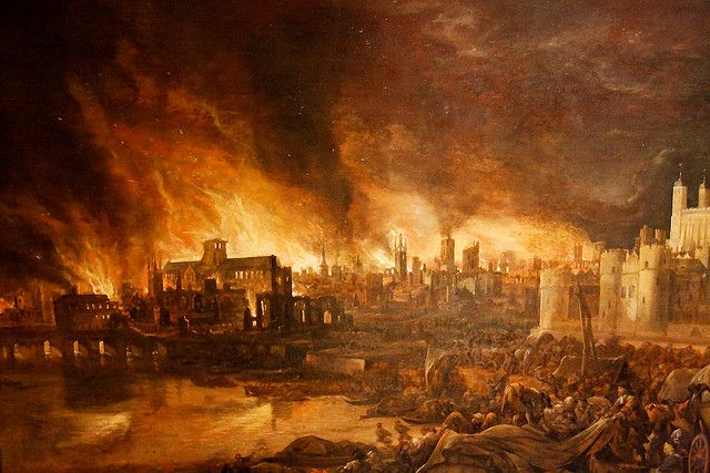 640x427 A Seventeenth Century Painting Showing The Great Fire Of London By - City On Fire Painting