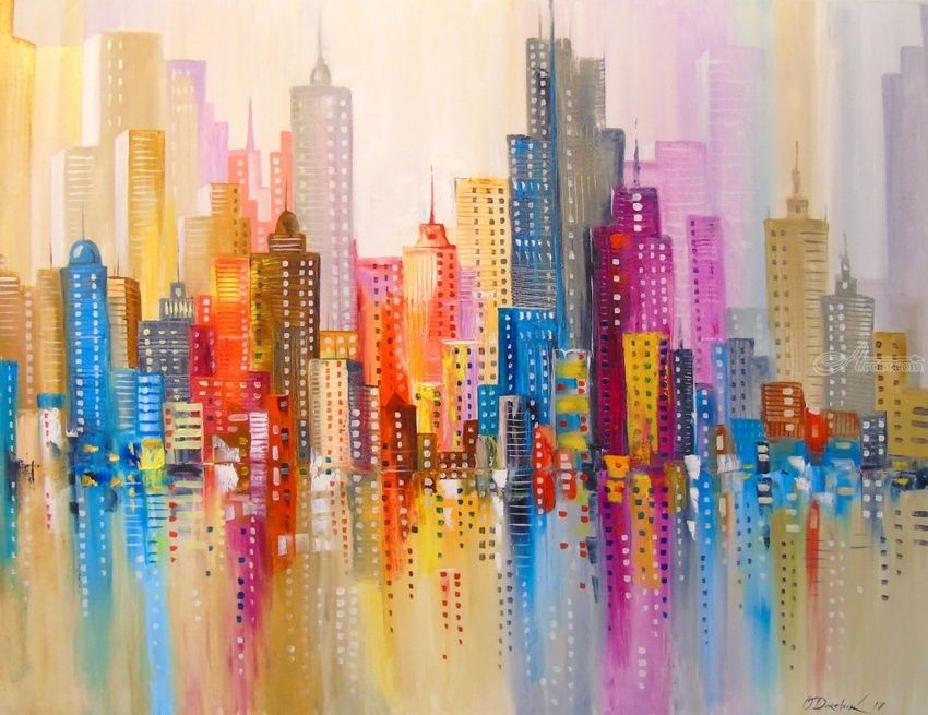 850x655 Rainbow City Paintings By Olha Darchuk - City Painting