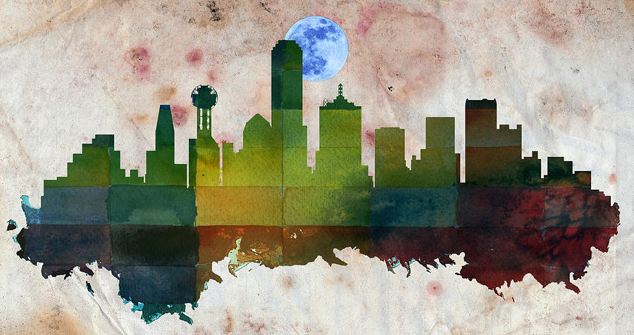 900x476 Dallas City Skylines Silhouette Painting By Motionage Designs - City Silhouette Painting