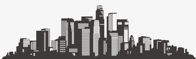 650x197 Architecture Banner Buildings City Silhouette, Black, Hand Painted - City Silhouette Painting