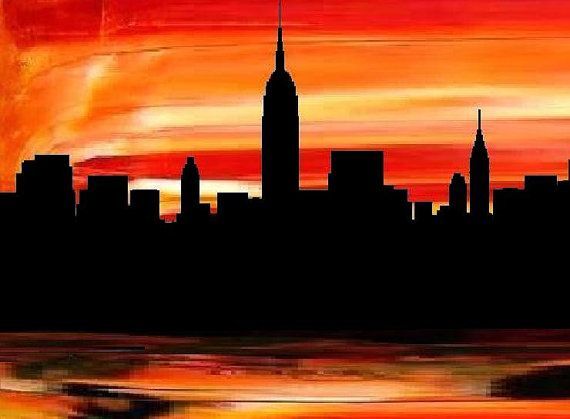 570x419 Sunrise Sunset Buffalo New York New York City Art Print Modern - City Silhouette Painting