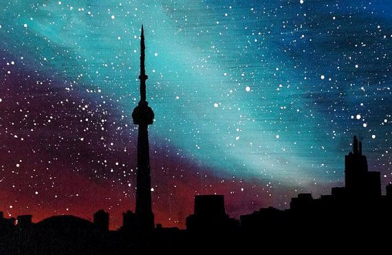 570x370 Toronto Skyline Print From Painting Galaxy Painting, Aurora - City Silhouette Painting