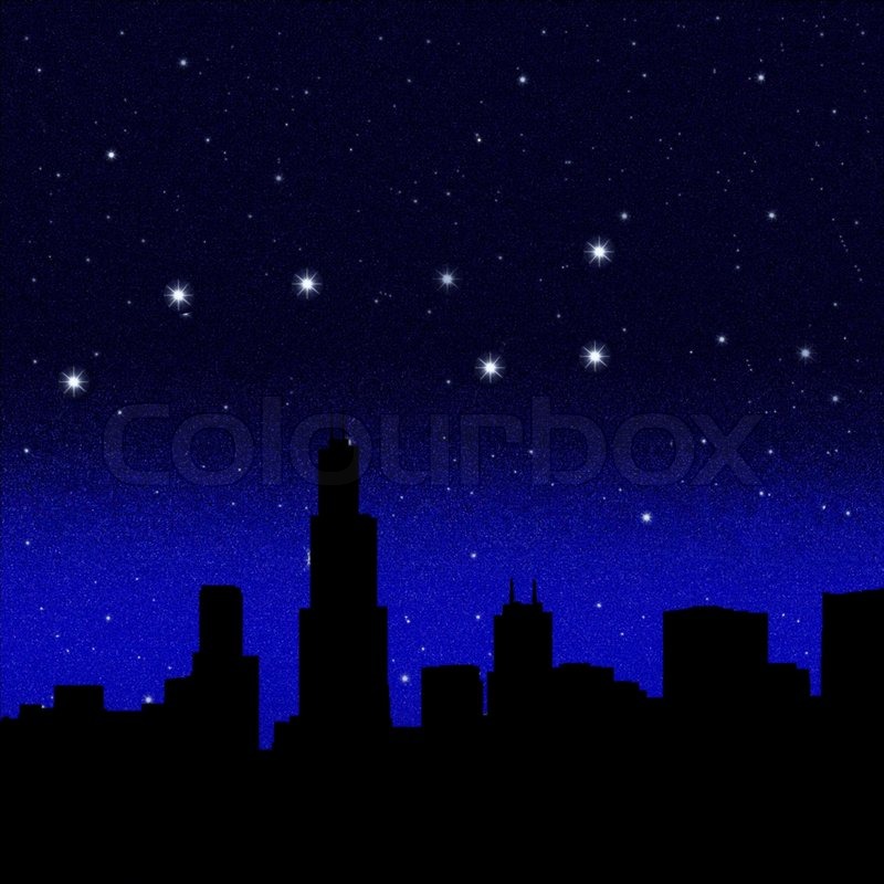 800x800 Big Dipper Constellation Over Abstract City Silhouette Stock - City Silhouette Painting